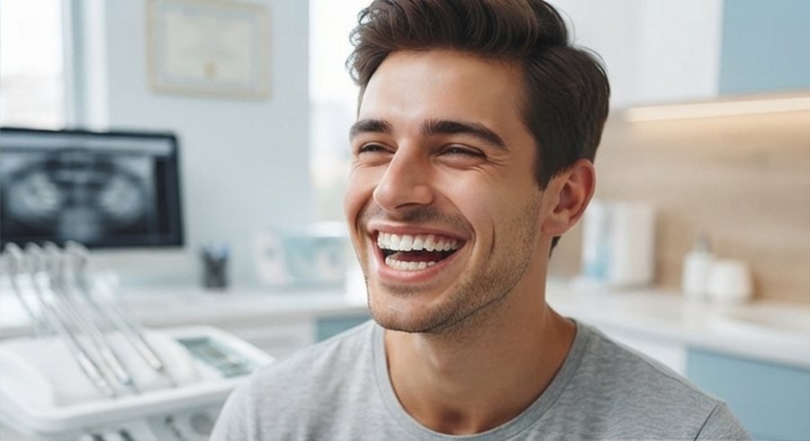 Paciente sorrindo após a conclusão do tratamento